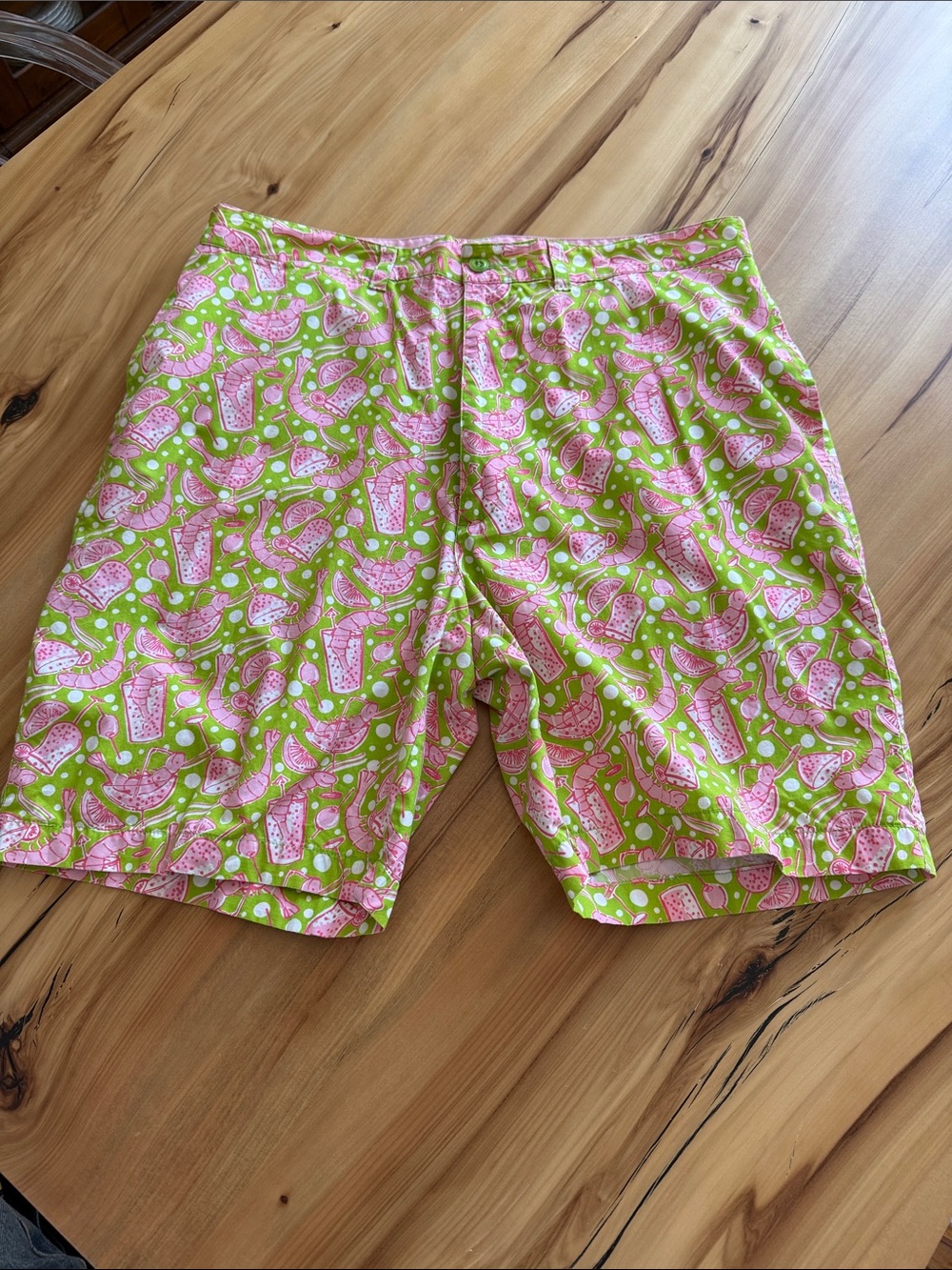 Lilly Pulitzer Lime Green & Pink Printed Flat Front Shorts